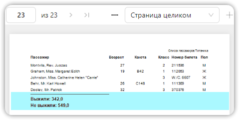 Просмотр. Подвал отчета